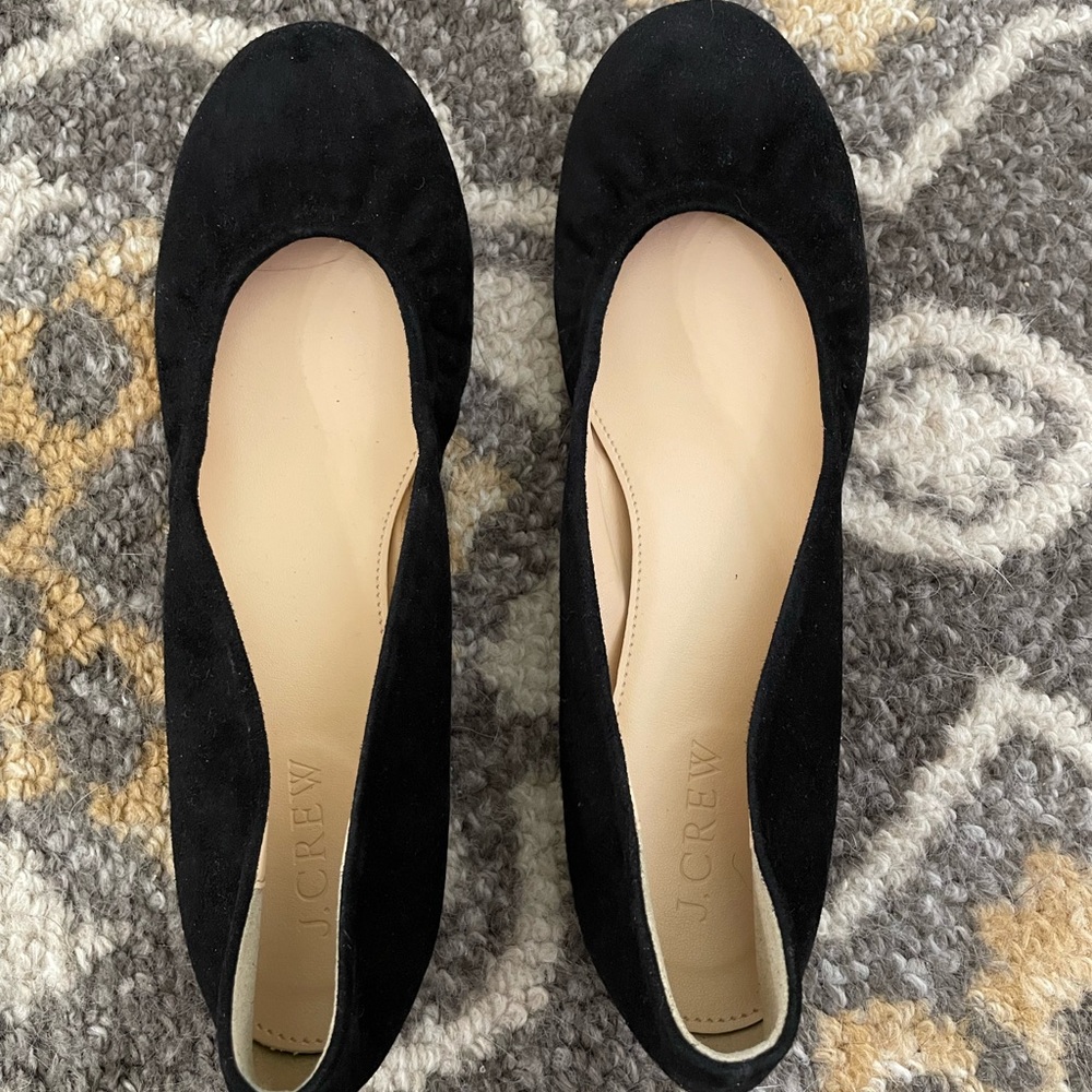 J. Crew Sued Black Flats Size 7 1/2 Retail $150 New!